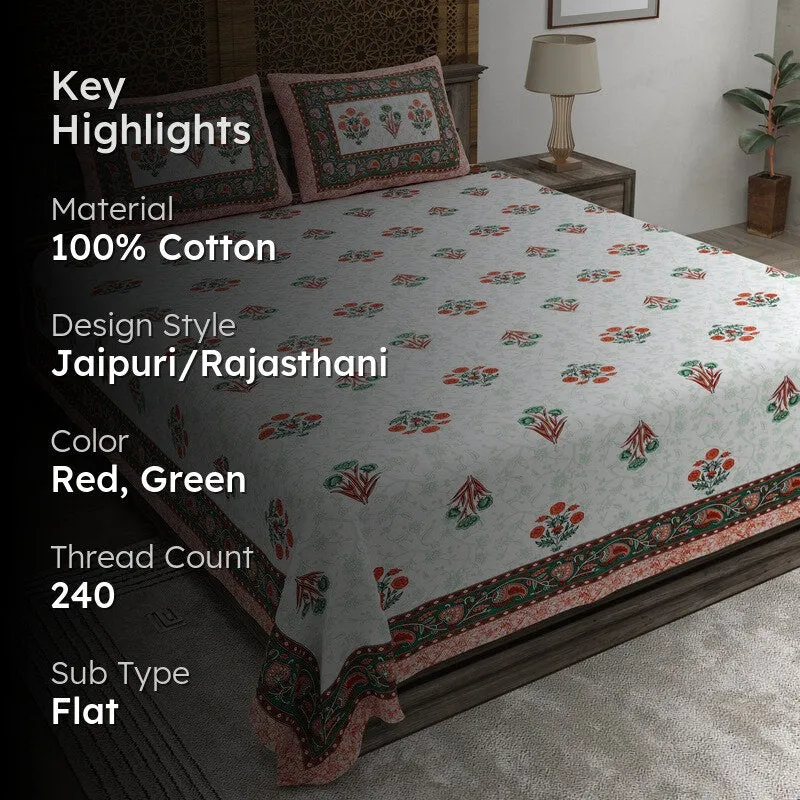 Desiis Cotton Bedsheet (Red,Green) - 240 TC media 2