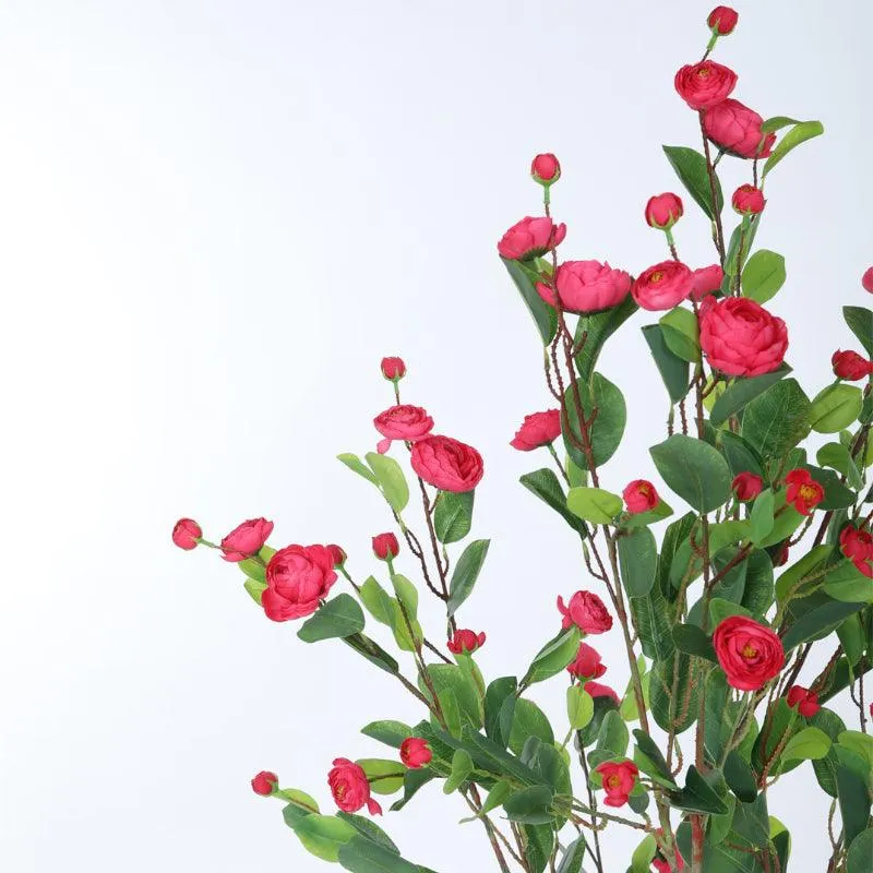 Faux Minio Camelia Rose Plant With Black Plastic Pot (3.94 ft) - Dark Pink media 6