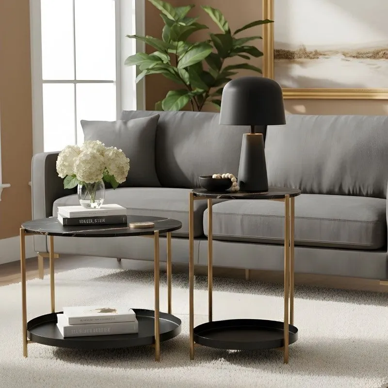Arvo Hue Center Table (Black & Gold) - Set Of Two media 5