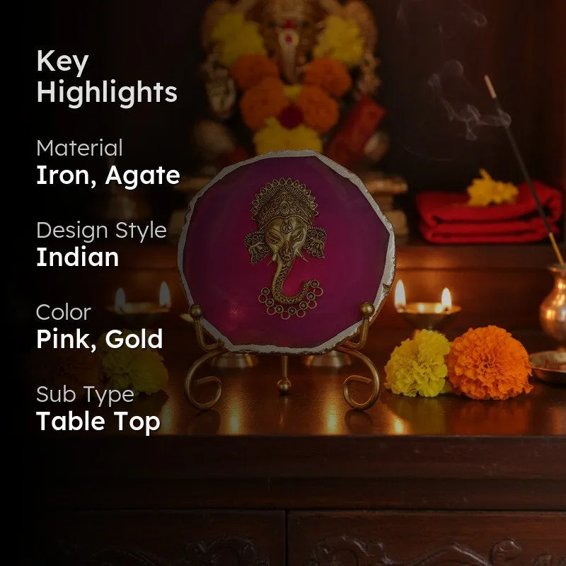Ganesha Grace Agate Showpiece With Stand - Pink media 2