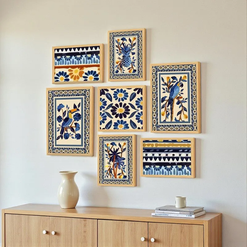 Blue Indian Floral Charm Wall Art - Set of Seven media 4