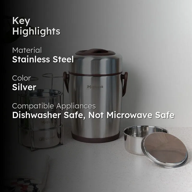 Cassa Insulated Lunch Box (Steel Brown) 2500 ML - Two Piece Set media 2
