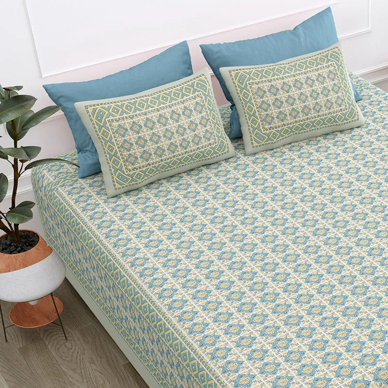 Aavni Cotton Bedsheet (Soft Green, Blue) - 180 TC media 4