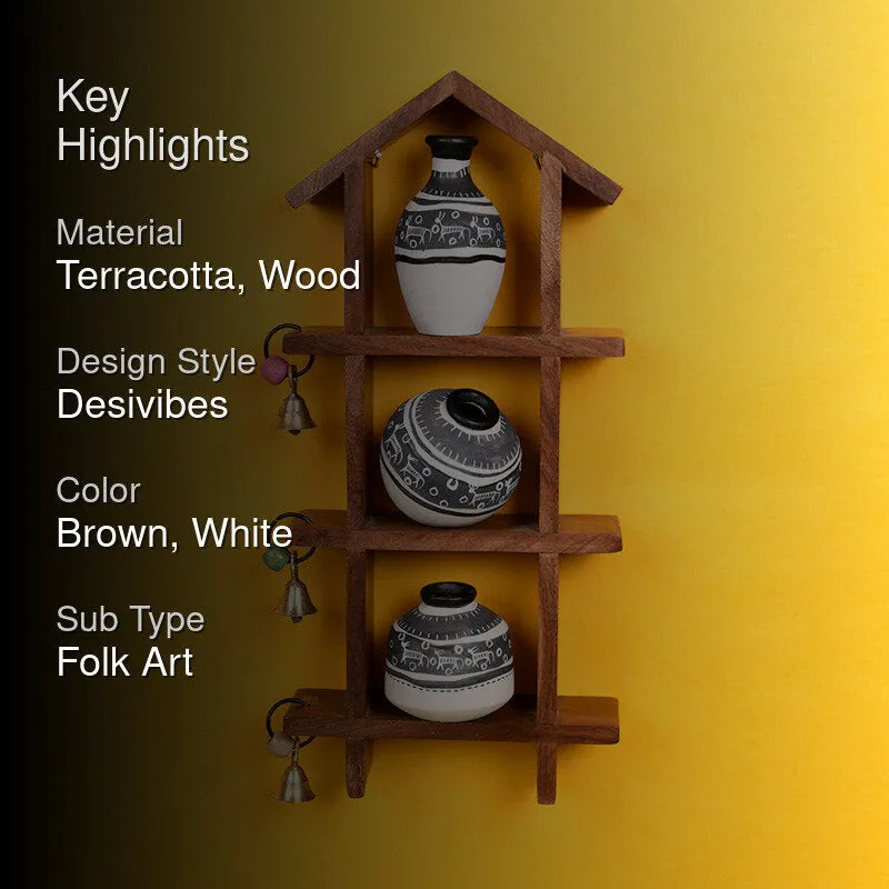 Rani Terracotta & Wood Wall Shelve With Pot - Four Piece Set media 2