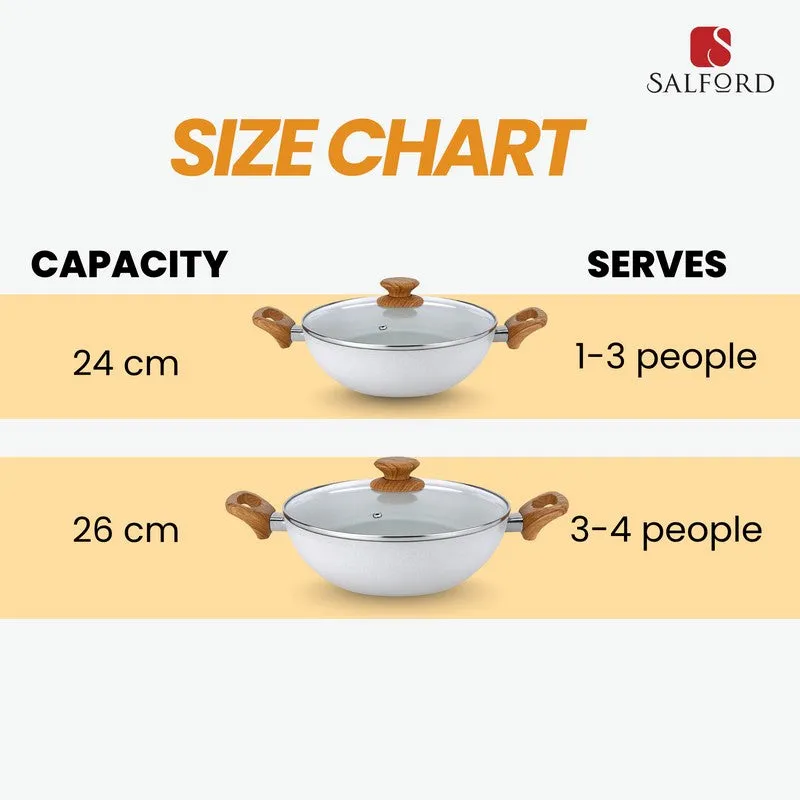 Salford Forged Non Stick Kadai with Glass Lid (White Spatter) -  3200 mL media 11