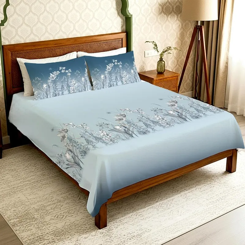 Urban Space SubtleGlam Fitted Cotton Bedsheet (Blue) - 300 TC media 1