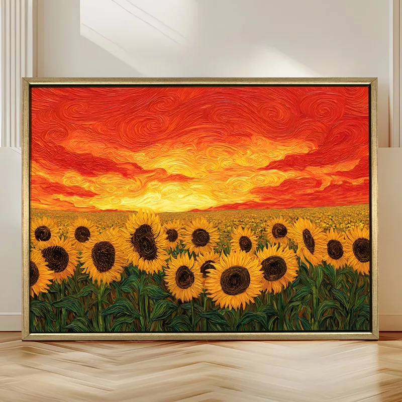 Sunflower Blaze Canvas Wall Painting With Frame media 4