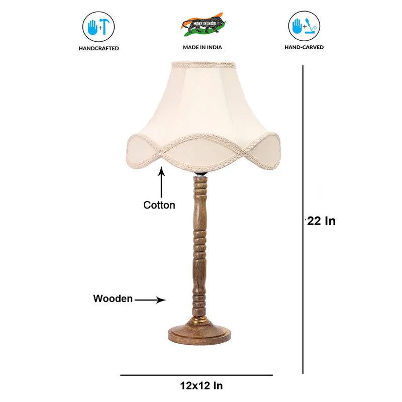 Misty Glow Table Lamp With Carved Wooden Base - White,Brown media 6