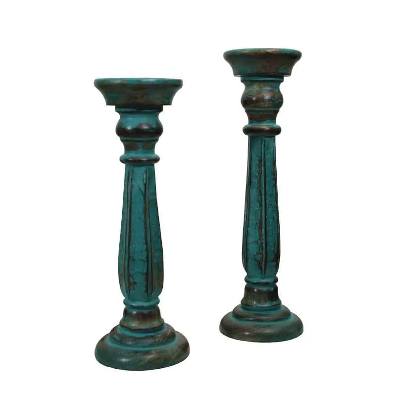 Oceane Wooden Tall Candle Stand - Set Of Two media 4