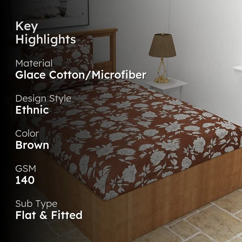 Petunia Floral Microfiber Bedsheet (Coffee Brown) - 140 GSM media 2