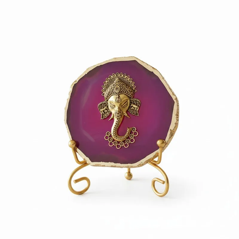 Ganesha Grace Agate Showpiece With Stand - Pink media 3