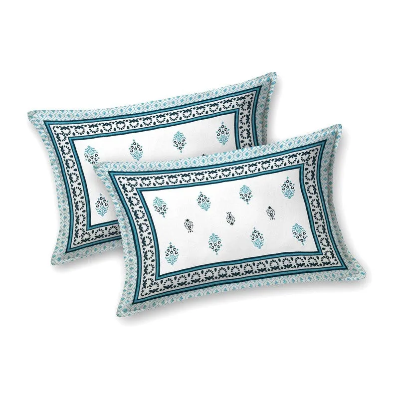 Gardenon Cotton Bedsheet (White,Teal) - 240 TC media 4