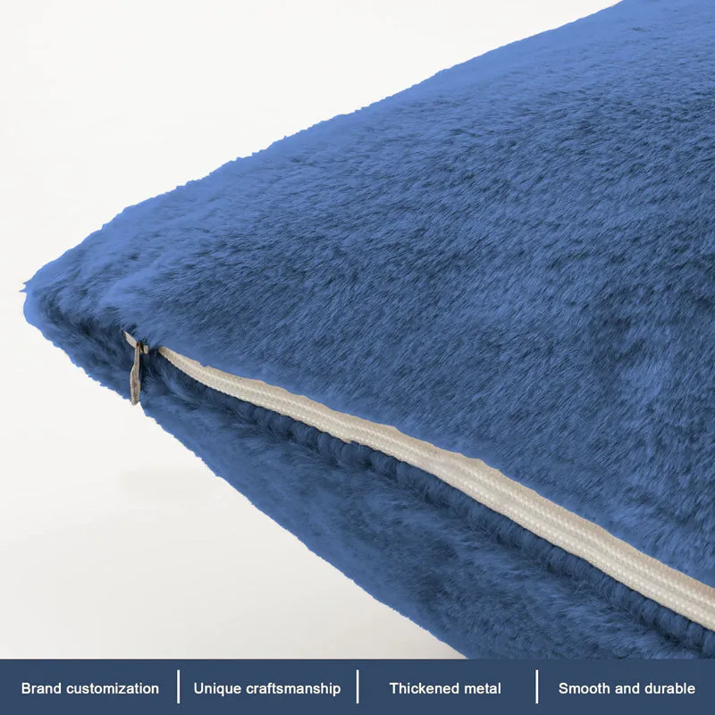 Cozy Puff Fur Cushion Cover Set (Blue) - Set Of Two media 6