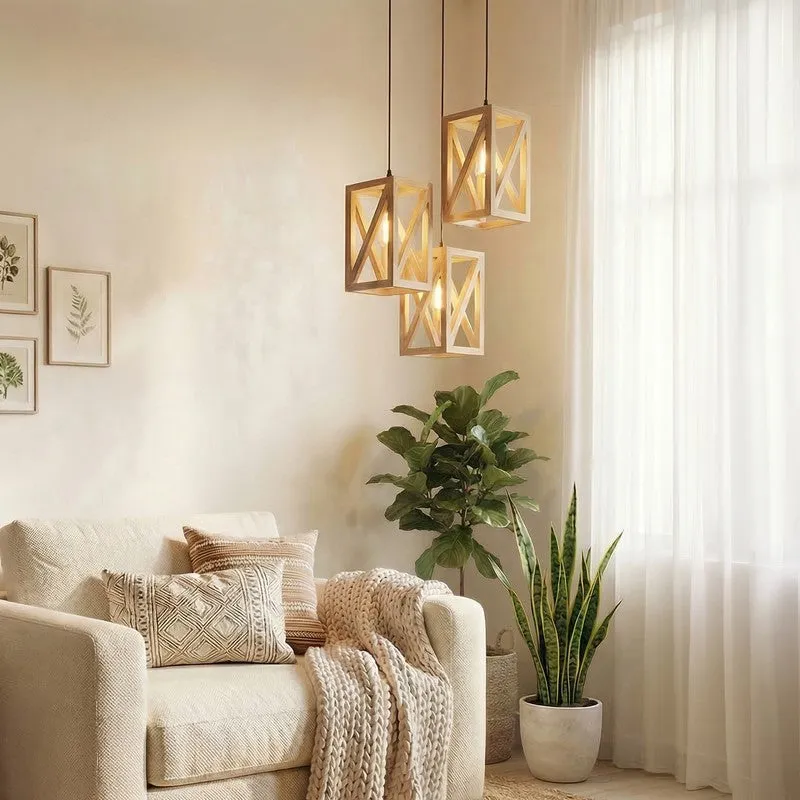 HexaCage Illume Wooden Ceiling Lamp - Beige media 3
