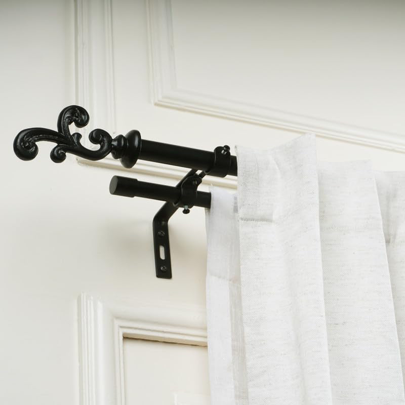 Andalus Extendable 1" Double Curtain Rods With Abstract Finial & Brackets media 3