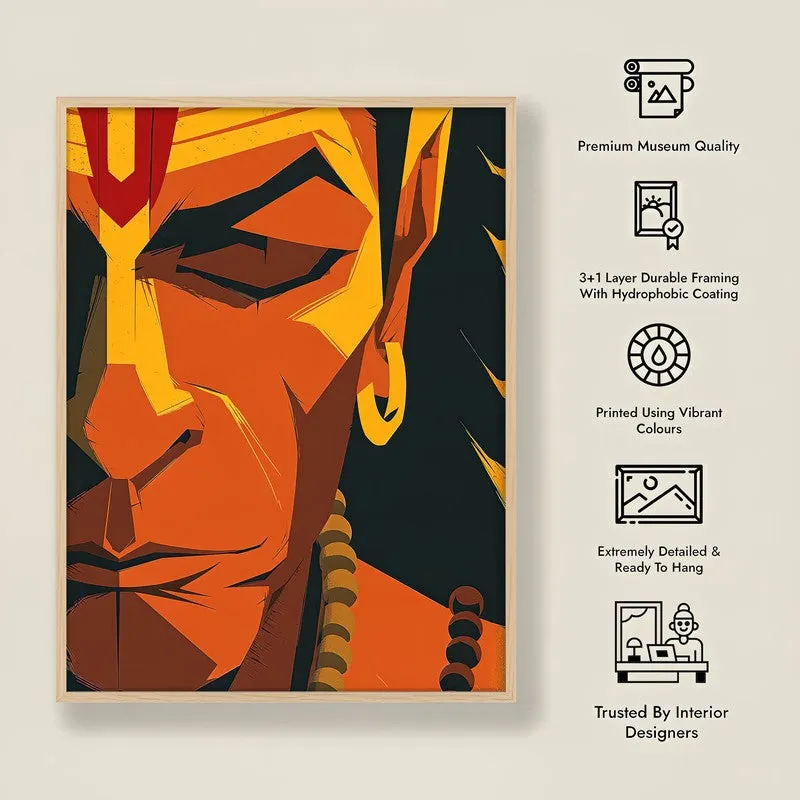 Powerful Bajrangbali I Archival Paper Wall Art - Natural Brown Frame media 8