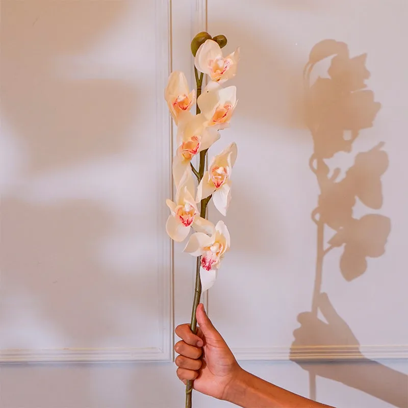 Faux Silicone Cymbidium Orchid Flower Stick (White) - 35 CM media 3