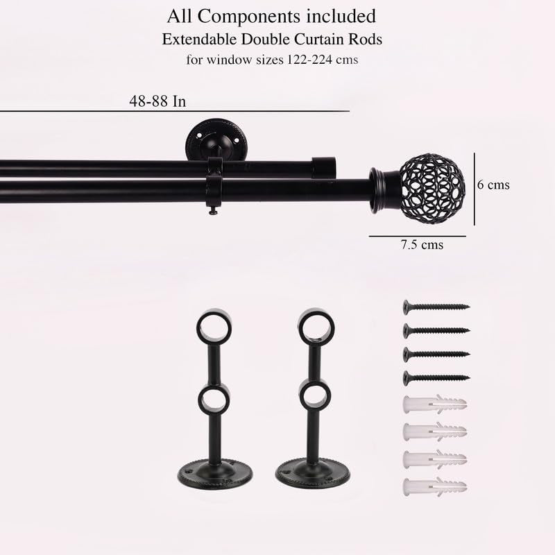 Intricate Duo Extendable 1" Double Curtain Rod With Round Finial & Brackets media 5