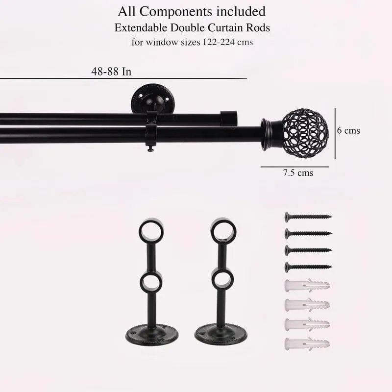 Intricate Duo Extendable 1" Double Curtain Rod With Round Finial & Brackets media 5