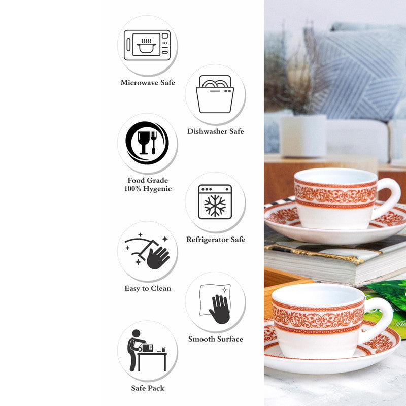 Cello Aari Ethnic Red Cup & Saucer (130 ML) - Twelve Piece Set media 4