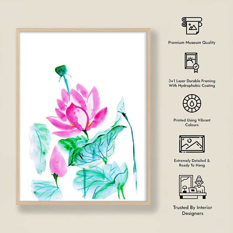 Lotus Brushstrokes Archival Paper Wall Art  - Natural Brown Frame media 8
