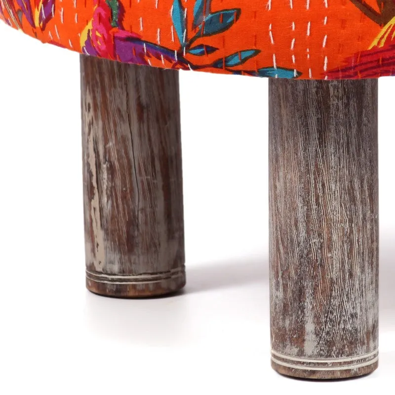 Rverix Acacia Wooden Ottomans (Orange) - Set Of Two media 5