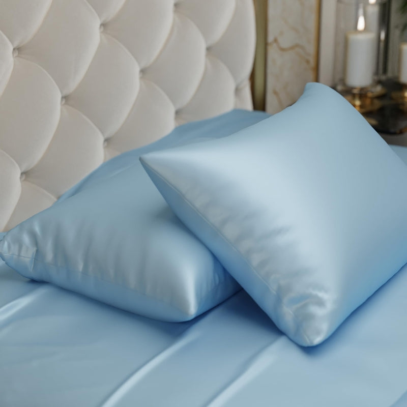 Glowzy Satin Pillow Cover (Blue) - Set of Two