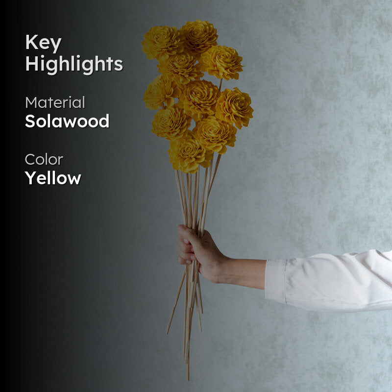 Muskan Sola Wood Rose Flower Stick (Yellow) - Set Of Ten media 2