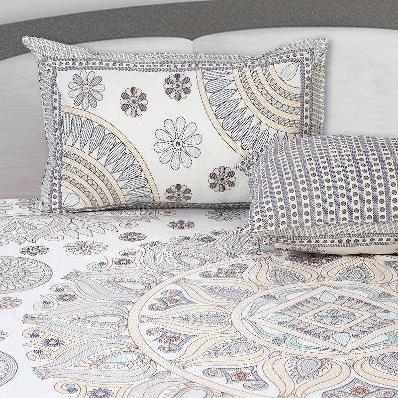 Kavya Mandala Ethnic Cotton Bedsheet (Grey,Yellow) - 160 TC media 4