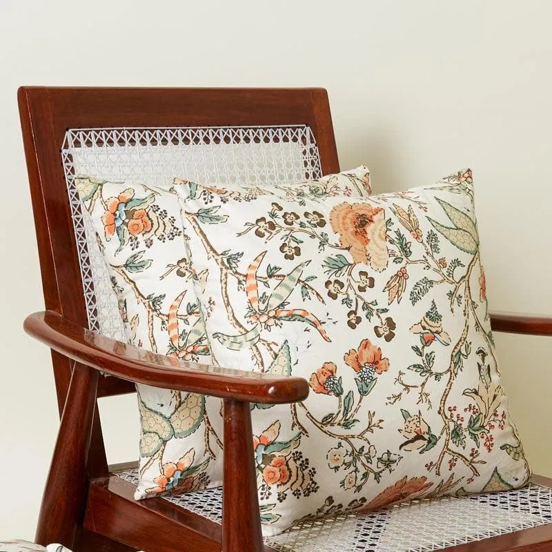 Lushlie Blooms Cotton Cushion Cover (Orange) - Set Of Two media 2