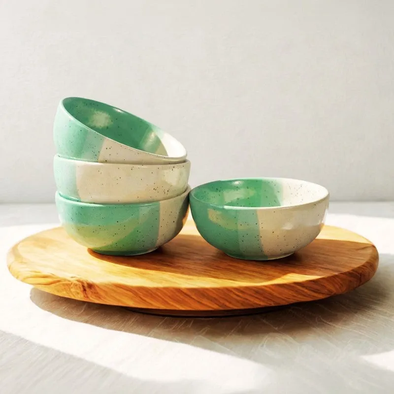 Opuluxe Ceramic Snack Bowls (Beige,Green, 200 mL Each) - Set Of Four media 3