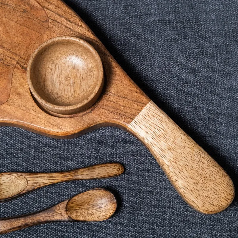 Verdant Leaf Shaped Wood Serving Platter With Dip Bowl - Two Piece Set media 8