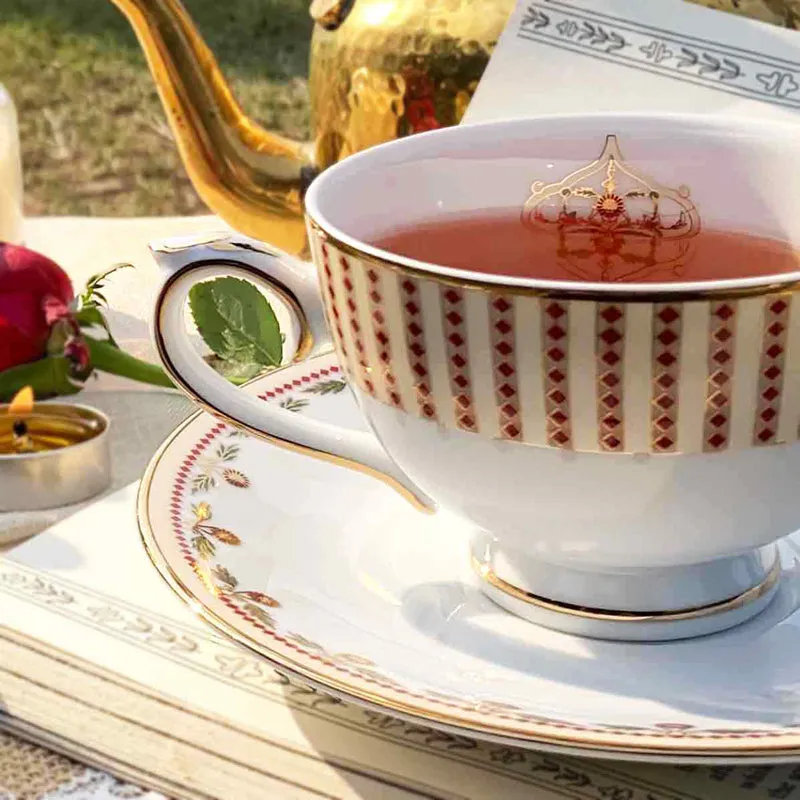 Gilded 24k Gold Brushed Porcelain Tea Cup & Saucer (300 mL) - Set of Six media 3