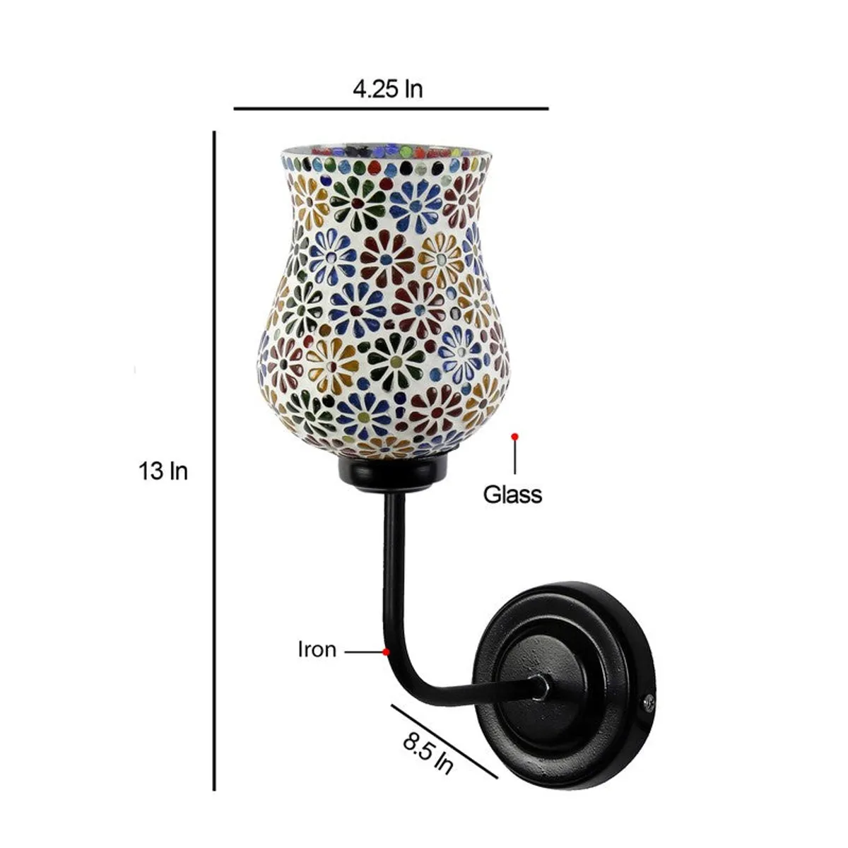Floral Mosaic Arc Glass Wall Lamp - 10