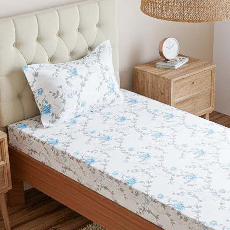 Catalina Floral Printed Cotton Bedsheet (Blue) - 180 TC media 3
