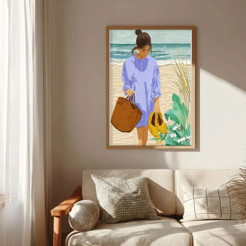 Sandy Shore Canvas Wall Painting - Brown Frame media 6