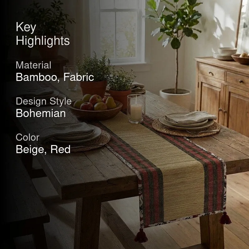 Dining Flow Bamboo Table Runner - Beige,Red - 2