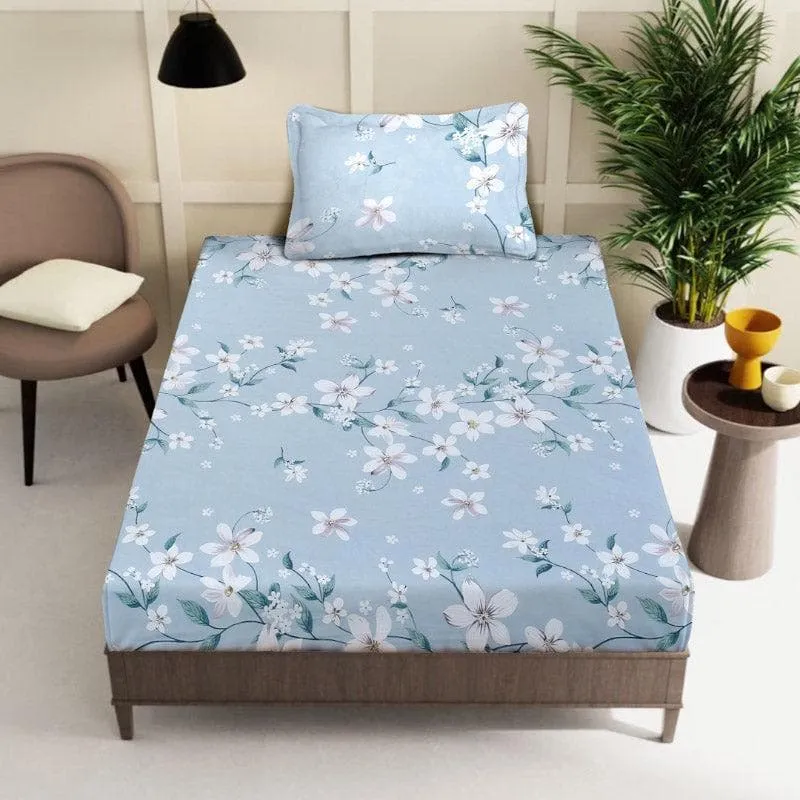 Mitusha Printed Cotton Bedsheet (Blue) - 200 TC media 1
