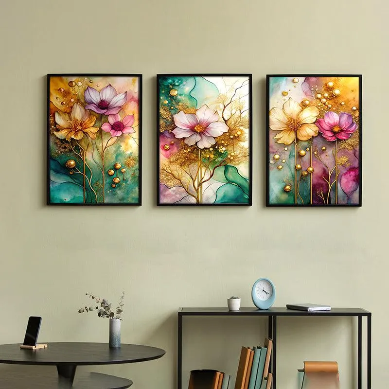 Flowered Mirage Wall Art With Frame - Set Of Three media 4