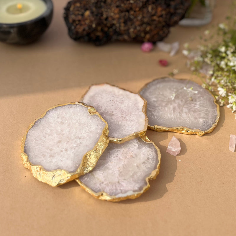 Celeste Handcrafted Crystal Agate Coaster (White ) - Set Of Four media 3