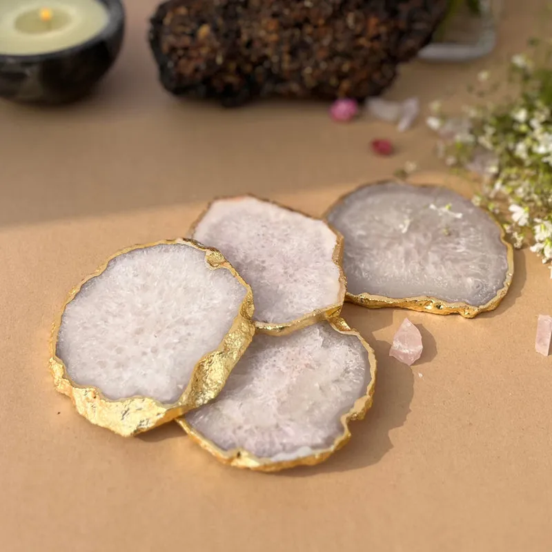 Celeste Handcrafted Crystal Agate Coaster (White ) - Set Of Four media 3