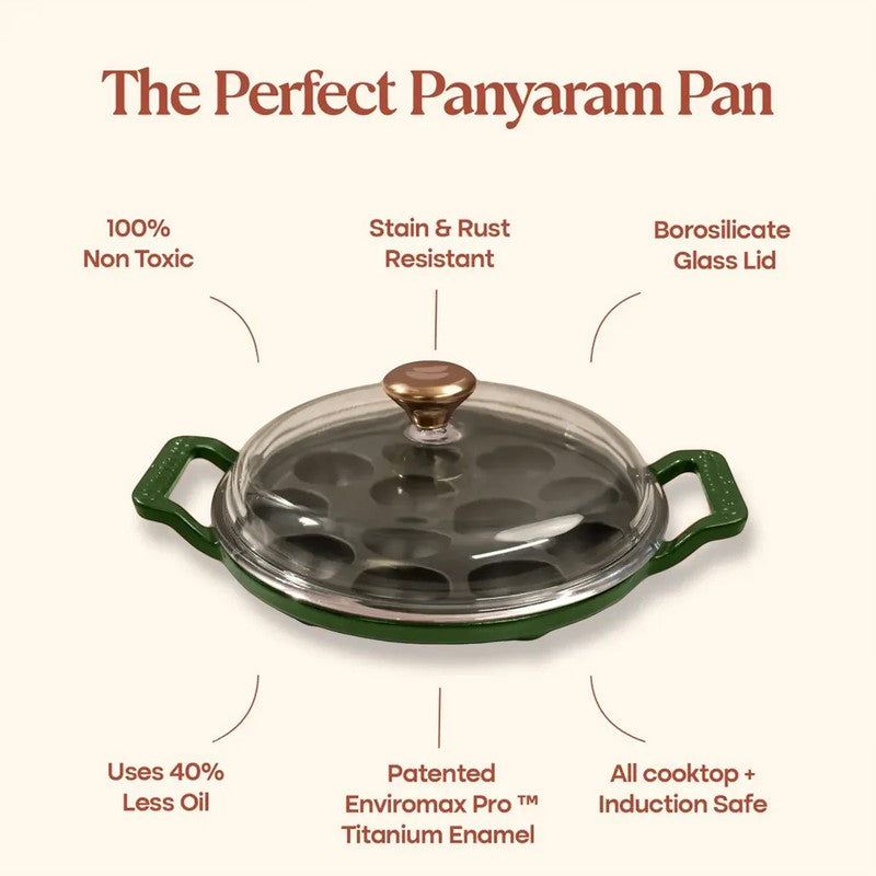 Cumin Co Enamel Cast Iron Paniyaram Pan - Green media 7