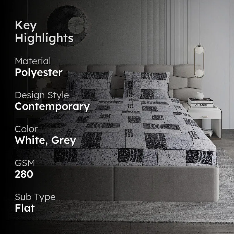 Monte Carlo Urban Square Bedsheet (White,Grey) - 280 GSM media 2