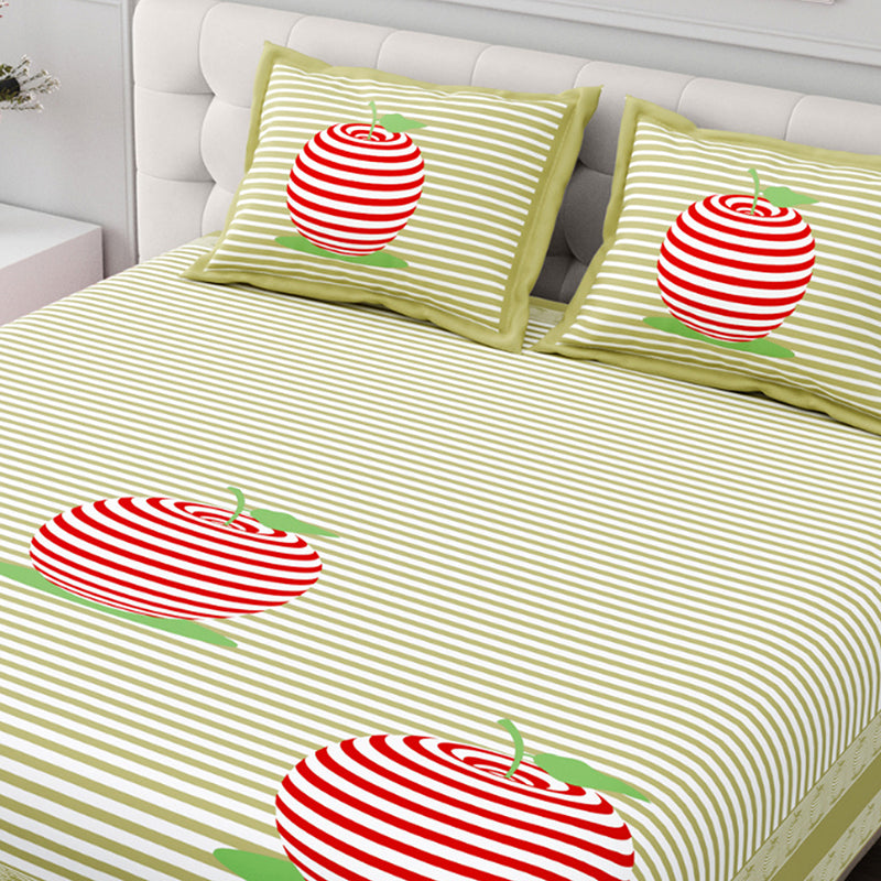 Illusion Stripey Cherry Cotton Bedsheet (Light Green) - 200 TC media 4