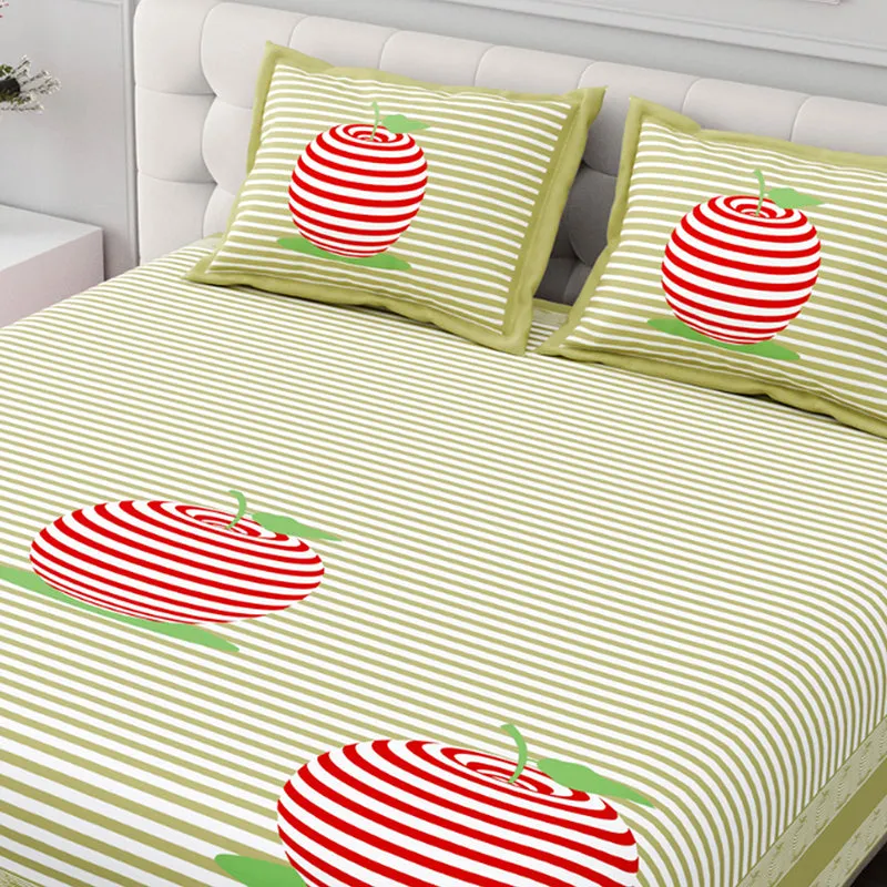 Illusion Stripey Cherry Cotton Bedsheet (Light Green) - 200 TC media 4