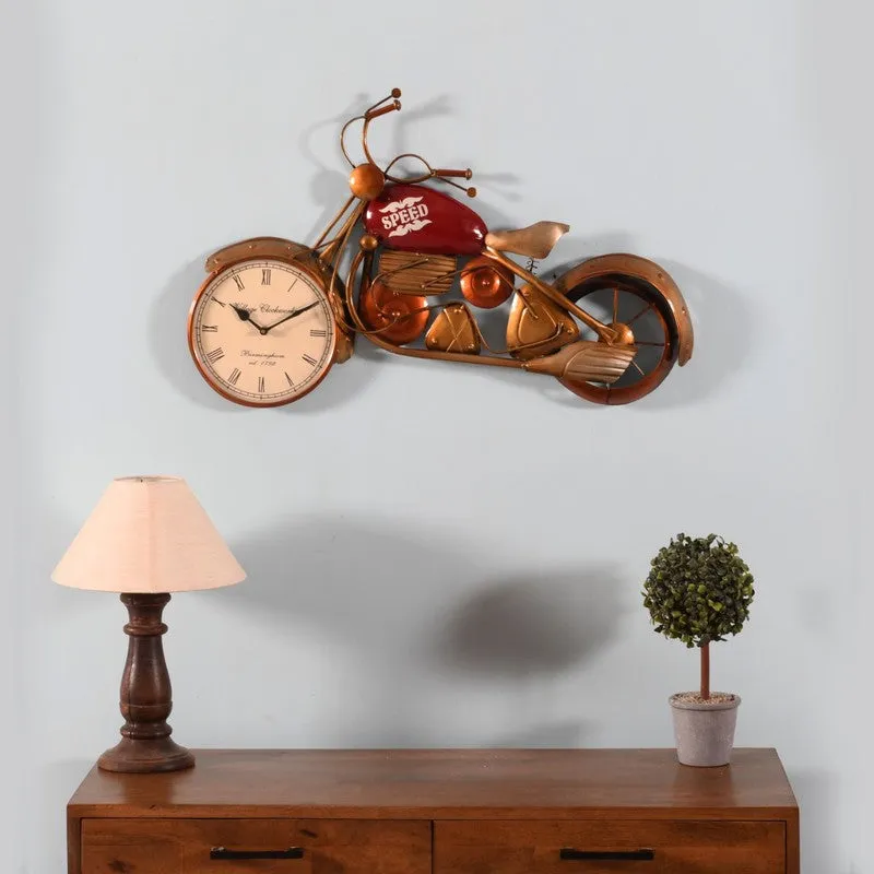 Twin Dial Bike Theme Metal Wall Clock media 1