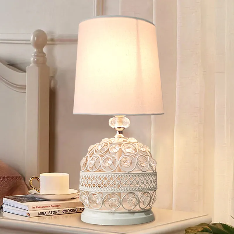 Filigree Metal Fabric Table Lamp - White media 1
