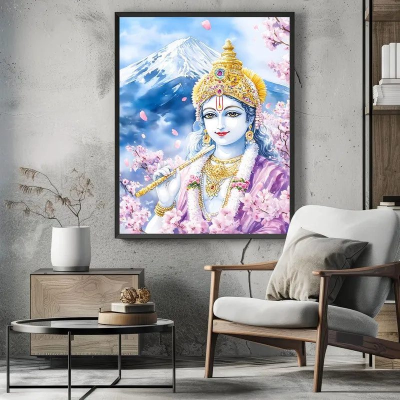 Govardhana Giridhari Spiritual Archival Paper Wall Painting With Frame - Black media 3