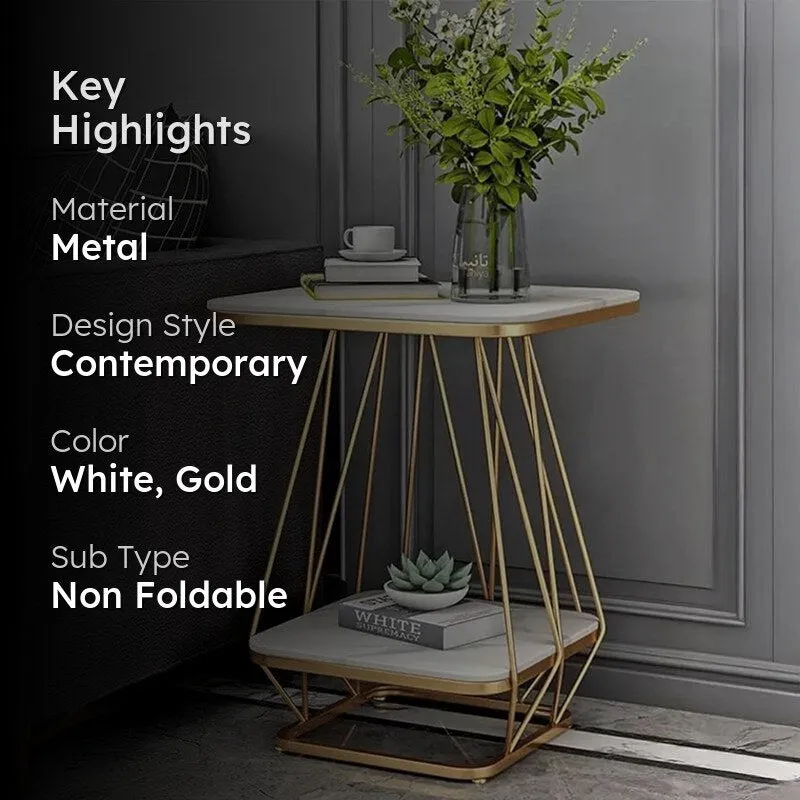 Solstice Form Metal Accent Table with Marble Top - White & Gold media 2