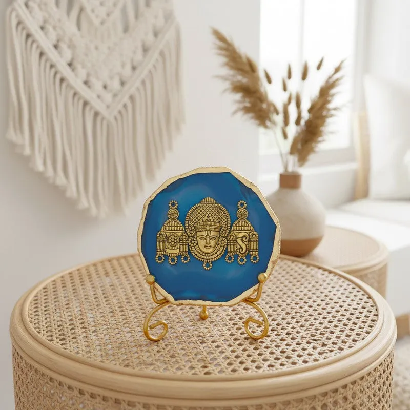 Mahalakshmi Agate Showpiece With Stand - Blue & Gold media 4